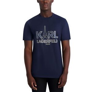 Karl Lagerfeld Mens Eiffel Tower Logo Graphic T-Shirt, Blue, NWT